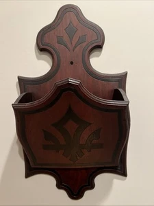 ANTIQUE VICTORIAN WOOD MAGAZINE MUSIC WALL POCKET HANDMADE HAND CARVED 26 1/2" - Picture 1 of 10