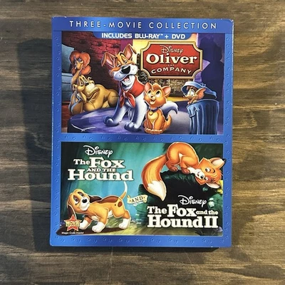 Oliver & Company The Fox & The Hound I & II 3 Movies Blu-ray/DVD & Slipcover New - Image 1 of 3