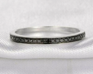 1.2ct Simulated Black Diamond Wedding Ring Band Half Eternity White Gold Plated - Picture 1 of 8