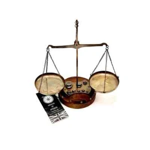 Antique Design Brass Double Arm Apothecary Balance Scales with 8 Weights 23 cm - Picture 1 of 4