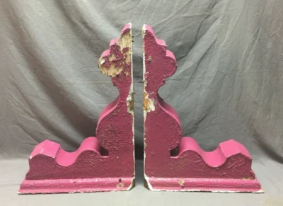Antique Pair Wood Corbel Roof Bracket Victorian Shabby Magenta VTG Old 81-25B - Image 1 of 4