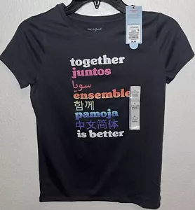 Cat & Jack Mädchen grau "Together" mehrsprachiges T-Shirt Größe Large (10-12) - Bild 1 von 6