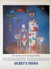 Print Ad 1950's Gilbey's Vodka Christmas Decorations Happy Holiday Silver Bow