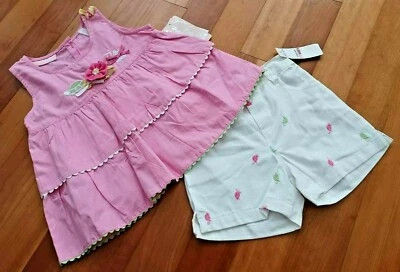 🐢🌺 NUEVO Conjunto de 6 camisetas sin mangas y pantalones cortos de tortuga para niñas Lote Nuevo con etiquetas Rosa Verde Foto 1 de 4