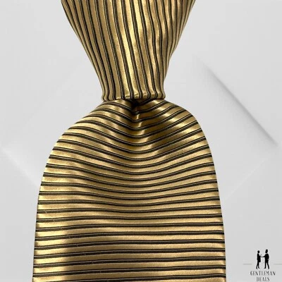 Firenze Tie Italy Gold 3D Ribbed Patterned Silk Neck tie Striped Long 61x3.5 - Image 1 of 4