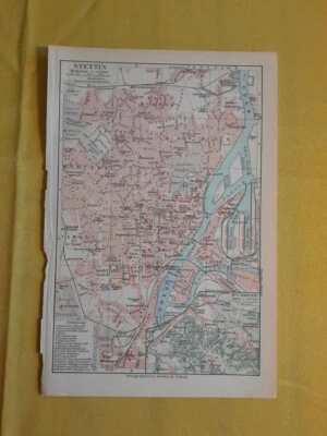 1890-1920s ORIGINAL VINTAGE MAP - Stettin, Poland - C10-4 - Image 1 of 3