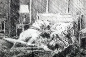 Couple In Bed Original Charcoal Illustration by Saul, Bernard 1987 Artwork - Picture 1 of 2