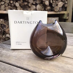 Vintage Contemporary Large Heavy Dartington Smoke Glass Cat Head Pocket Vase - Picture 1 of 8