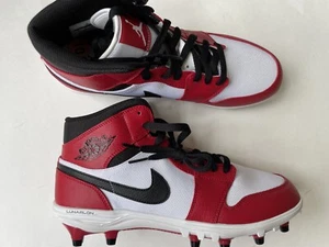 RARE! Nike Air Jordan Retro 1 TD Mid Red Football Cleats AR5604-106 Men’s Sz 10 - Picture 1 of 9