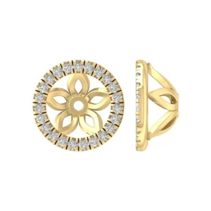 14k Yellow Gold Round Natural Diamond Earring Jacket Gift For Women - Picture 1 of 5
