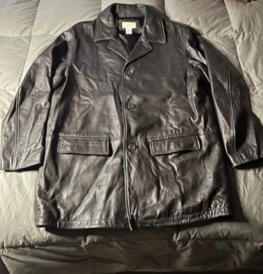 Merona Women's Black Leather Coat Large - Image 1 of 4