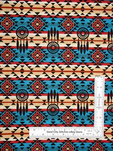 Dreamcatcher Fabric Southwest Native Stripe Turquoise Cotton David Textiles Yard - Picture 1 of 2