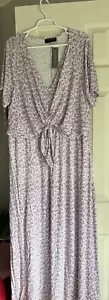 LANE BRYANT WOMEN'S LAVENDER FLORAL SHORT SLEEVE V-NECK KNOT MAXI DRESS Sz 22/24 - Picture 1 of 5