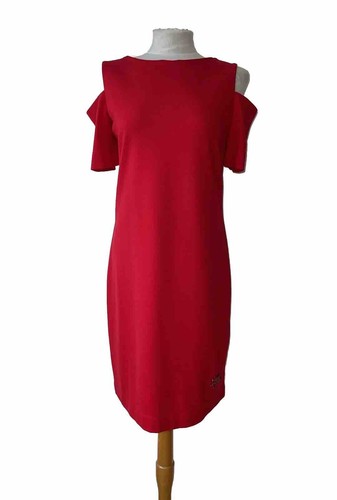 Abito Love Moschino 12 Rosso Spalle Fredde Elasticizzato Logo Sera Gare Crociera Festa