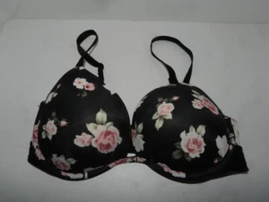 Wear everywhere super push up 34DD floral black bra Victorias Secret PINK - Picture 1 of 4