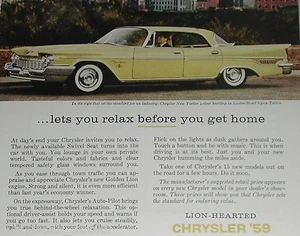 1959 CHRYSLER NEW YORKER advertisement Chrysler New Yorker ad Lion-Hearted sedan - Imagen 1 de 3