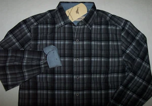 NWT Tommy Bahama Black CARBON GRAY Plaid Lightweight Cotton Corduroy Shirt S - Picture 1 of 3