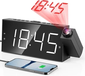Reloj Despertador LED Proyector Digital Inteligente Para Mesa De Noche Alarma US - Picture 1 of 8
