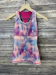 Lululemon Girls Ivivva Pink Geometric Print Athletic Tank Top Size 10 Youth - Picture 1 of 5