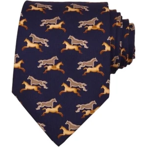 VTG OLIMPO Mens 100 Silk Tie Navy Blue Classic 3.75 HORSES Print Necktie SPAIN - Picture 1 of 6