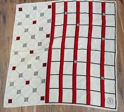 De Colección Fendi 100% Seda 25" Bufanda Cuadrada Roja Negra Geométrica Blanca Hecha en Italia Foto 1 de 4