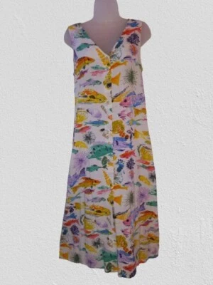 Vintage JAMS WORLD Reef Fish Long Sleeveless Rayon Pastel Sundress M - Image 1 of 4