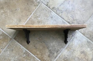 Farmhouse Country Wood Wall Shelf With ORB Rustic Iron Ornate Support Brackets - Picture 1 of 14