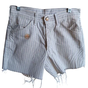 28W True Vintage 1970's Farah Striped Cut-Off Mod Denim Shorts Surfer Distress - Picture 1 of 6