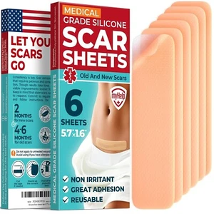 Medical Grade Silicone Scar Sheets - 6pk (5.7”x1.6”) Reusable - Picture 1 of 8