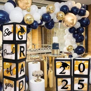 2025 Graduation Party Decorations Graduate Balloon Boxes 4 Pieces Black Ballo... - Picture 1 of 6