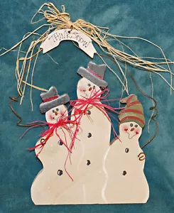 SÜSSES VINTAGE HANDGEFERTIGTES HOLZ SCHNEEMÄNNER TRIO! "THINK SNOW" WEIHNACHTEN WINTER - Bild 1 von 3