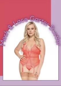 Pure Romance Coral Mesh & Lace Garter Bustier Set One Size New Sealed - Picture 1 of 5