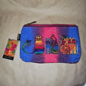 Laurel Burch 10" × 6" Canvas Reißverschluss Kosmetiktasche — Neu mit Etikett — Katze/Tier Kunst - Bild 1 von 8