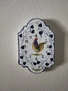 Italien Hahn Wandbild Uhr Made For Williams Sonoma Keramik Kobaltblau Funktioniert - Bild 1 von 16