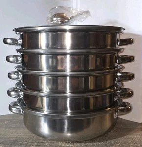 5-Tier Stainless Steel Steamer Meat Vegetable Cooking Steam Pot Kitchen Tool - Picture 1 of 10