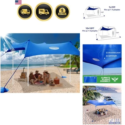 Tienda de playa refugio solar toldo portátil 10x10 pies resistencia al viento UPF 50 azul Foto 1 de 4