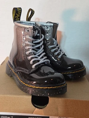 Dr Martens 1460 T Black / Silver Glitter Combat Boots Toddler Sz US 7 EU 23 Doc - Image 1 of 4