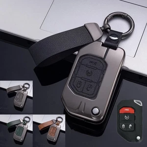 Zinc Alloy Leather Car Key Fob Case Cover For Jeep JT Wrangler JLGladiator 2018+ - Picture 1 of 10