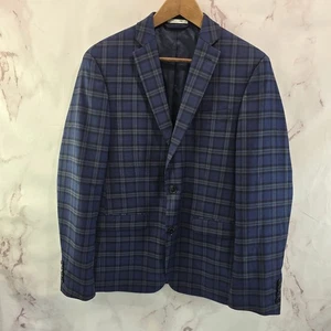 Bar III Blazer Mens 36 S Navy Blue Black Plaid Sport Coat Suit Jacket Stretch  - Picture 1 of 12
