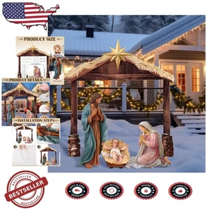 Weihnachtskrippe Außen Hof Deko Heilige Familie Wetterfest PVC - Bild 1 von 8