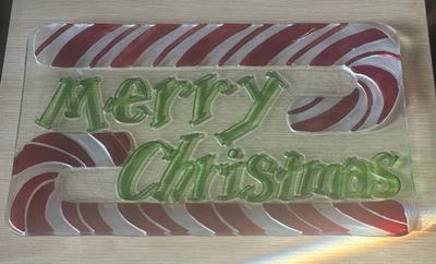 Sleigh Bell Bistro Merry Christmas Glass Serving Platter - Candy Canes - 14.5” - Image 1 of 4
