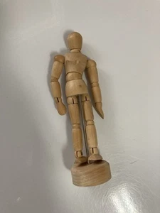 Poseable Wooden Man.  Double-jointed, Natural Wood Color. 5.25” Tall - Picture 1 of 2