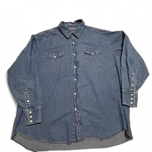 Wrangler Herren Denim Western Pearl Snap Hemd - Größe 19x35 (groß/hoch) - Bild 1 von 8