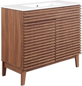 Modway Render 36" Bathroom Vanity in Walnut White - Picture 1 of 8