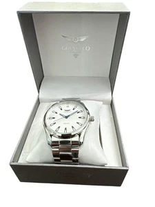 Reloj Gianello genuino Diamante Arco redondo plata eslabón hombre nuevo - Imagen 1 de 5