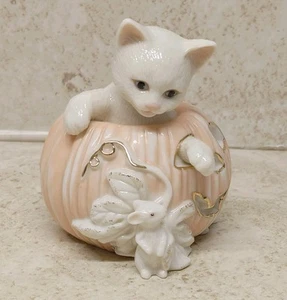 Vintage Lenox Cat In Jack-O-Lantern With Mouse Figurine Halloween 2000 - Picture 1 of 11