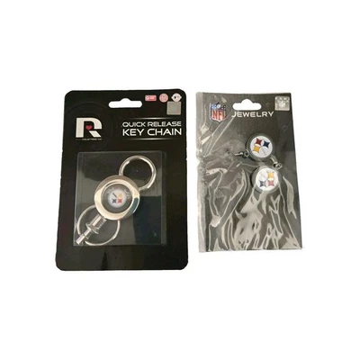 PENDIENTES Y LLAVERO CON LOGOTIPO DEL EQUIPO DE LA NFL PITTSBURGH STEELERS NUEVOS Foto 1 de 4