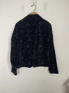 Talbots Womens Black Velvet Floral Blazer Jacket 100% Cotton XL - Picture 1 of 11
