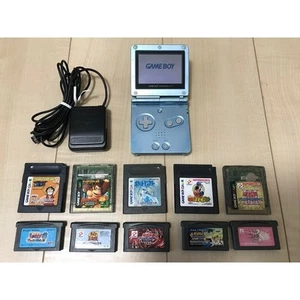 GameBoy Advance SP & 10 games & Charger Nintendo GBA Console blue Working - Picture 1 of 10