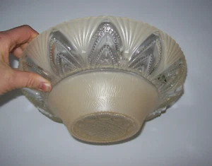 Paralume vintage ART DECO 3 fori catena soffitto crema smerigliato e vetro trasparente - Foto 1 di 24